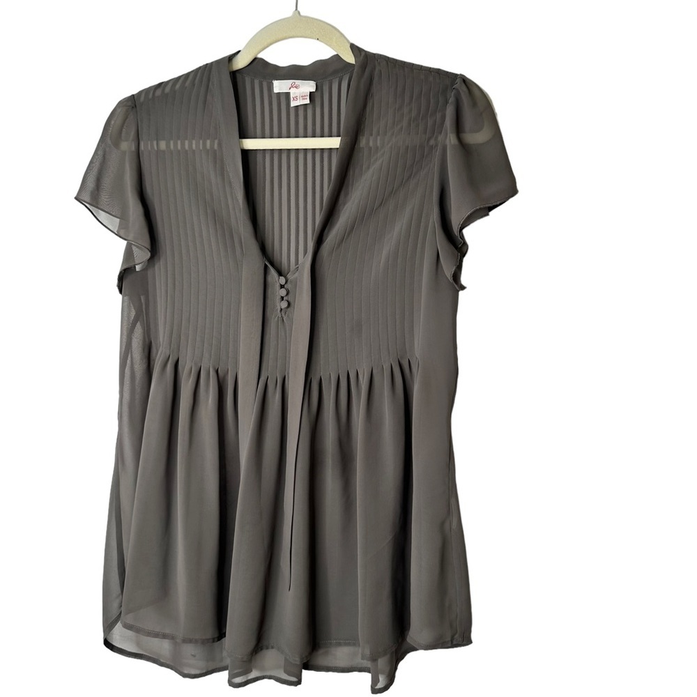 Joie Sheer Pleated Front Tie Grey Babydoll Blouse XS